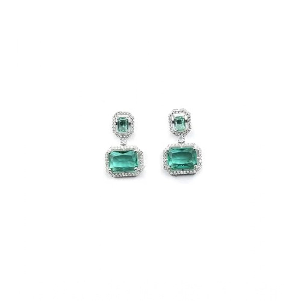 Vaystra Brass Silver Plated Drop Earrings - Green,