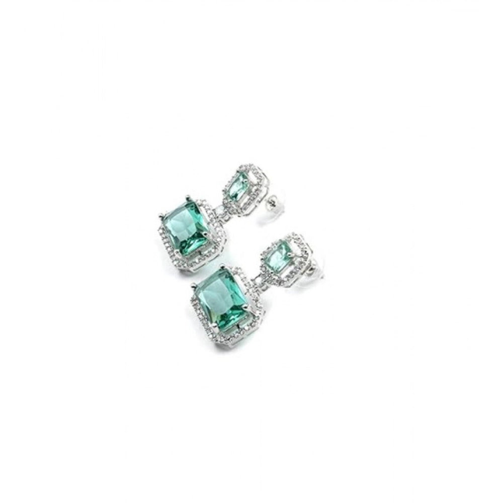 Vaystra Brass Silver Plated Drop Earrings - Green,