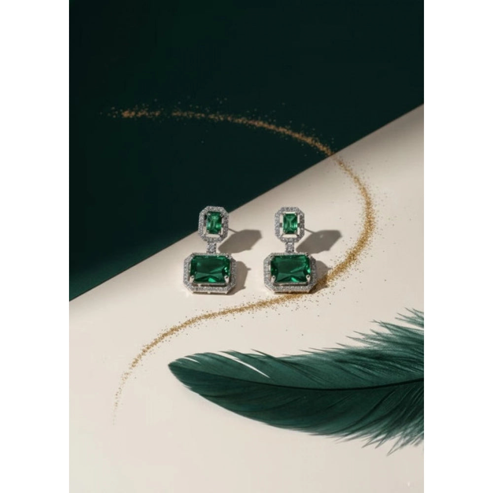 Vaystra Gold Plated Brass Silver Plated Drop Earrings in Green,