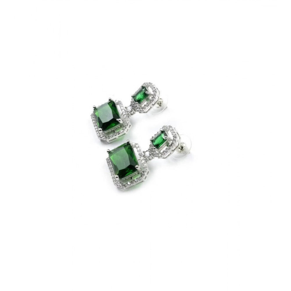 Vaystra Gold Plated Brass Silver Plated Drop Earrings in Green,