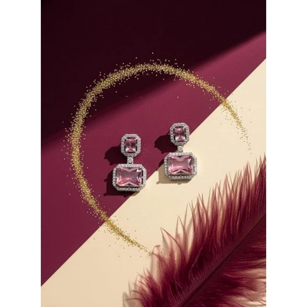 Vaystra Handcrafted Brass Silver Plated Drop Earrings - Pink, Edition