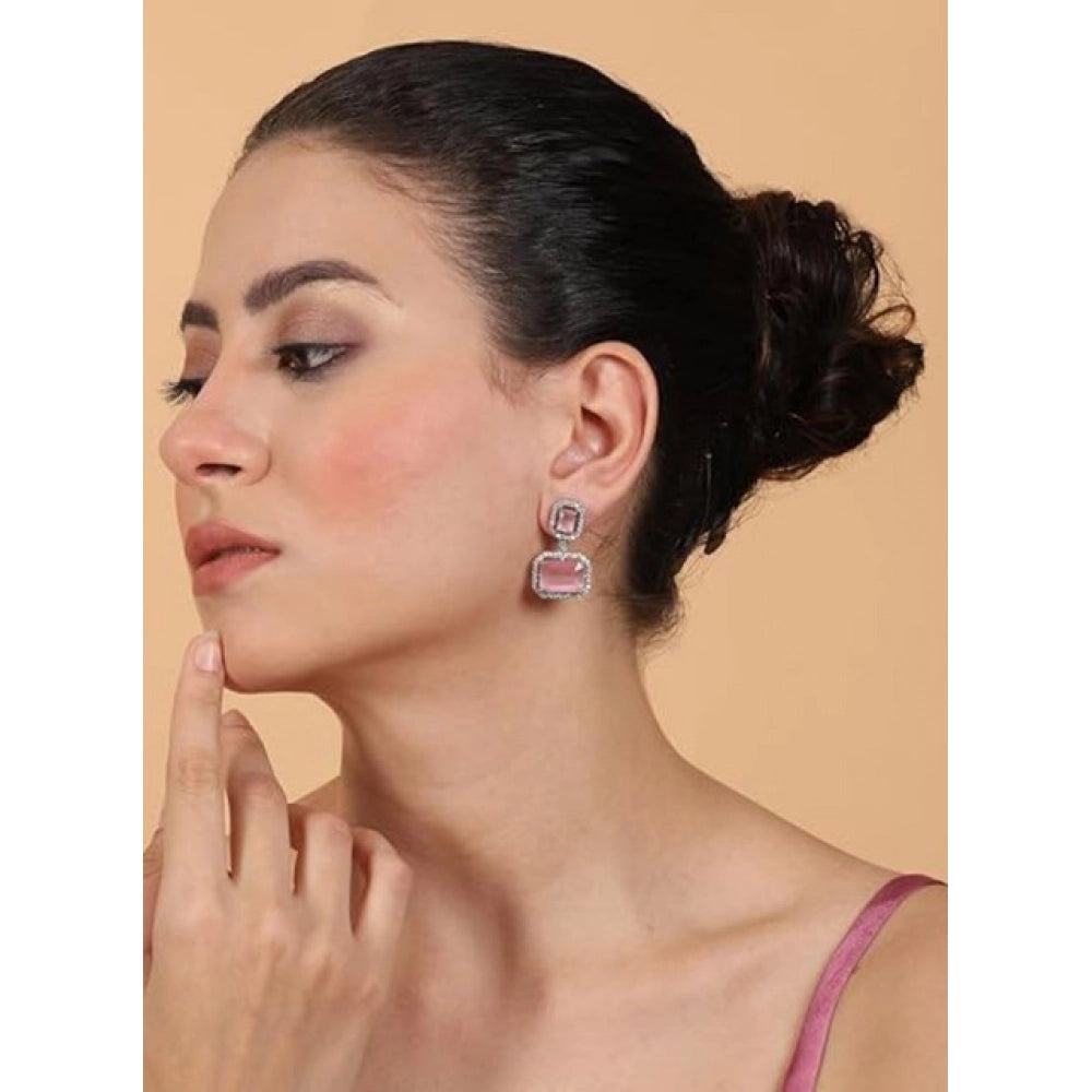Vaystra Handcrafted Brass Silver Plated Drop Earrings - Pink, Edition