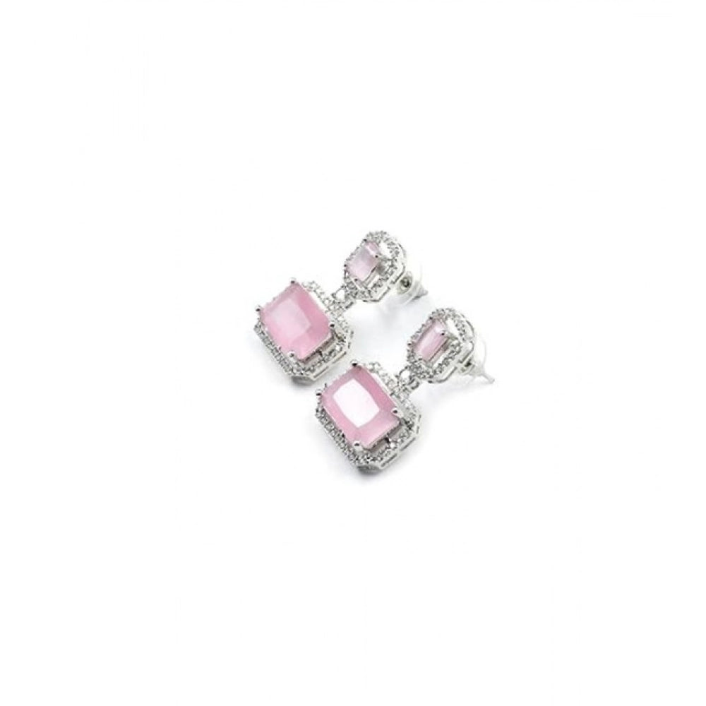 Vaystra Handcrafted Brass Silver Plated Drop Earrings - Pink, Edition