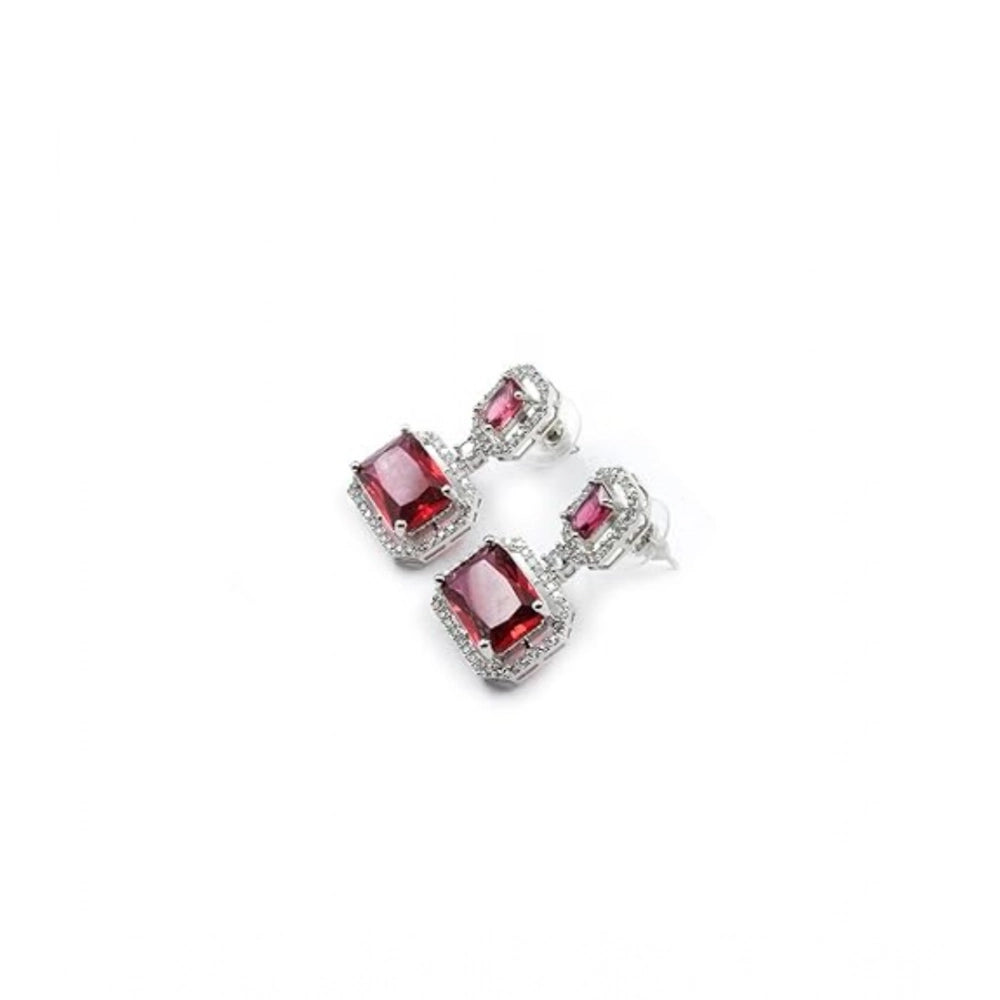 Vaystra Handcrafted Brass Silver Plated Drop Earrings - Red, Edition
