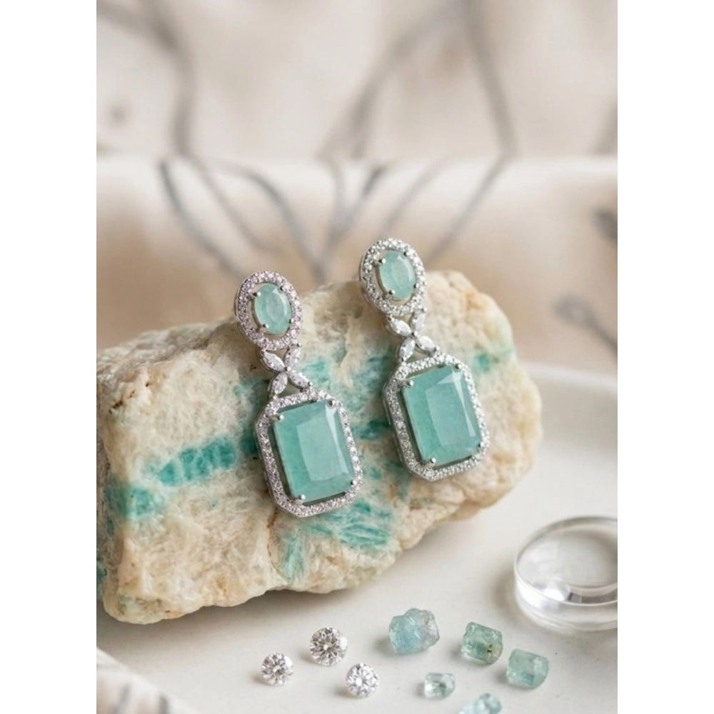 Vaystra Brass Silver Plated Drop Earrings - Turquoise,