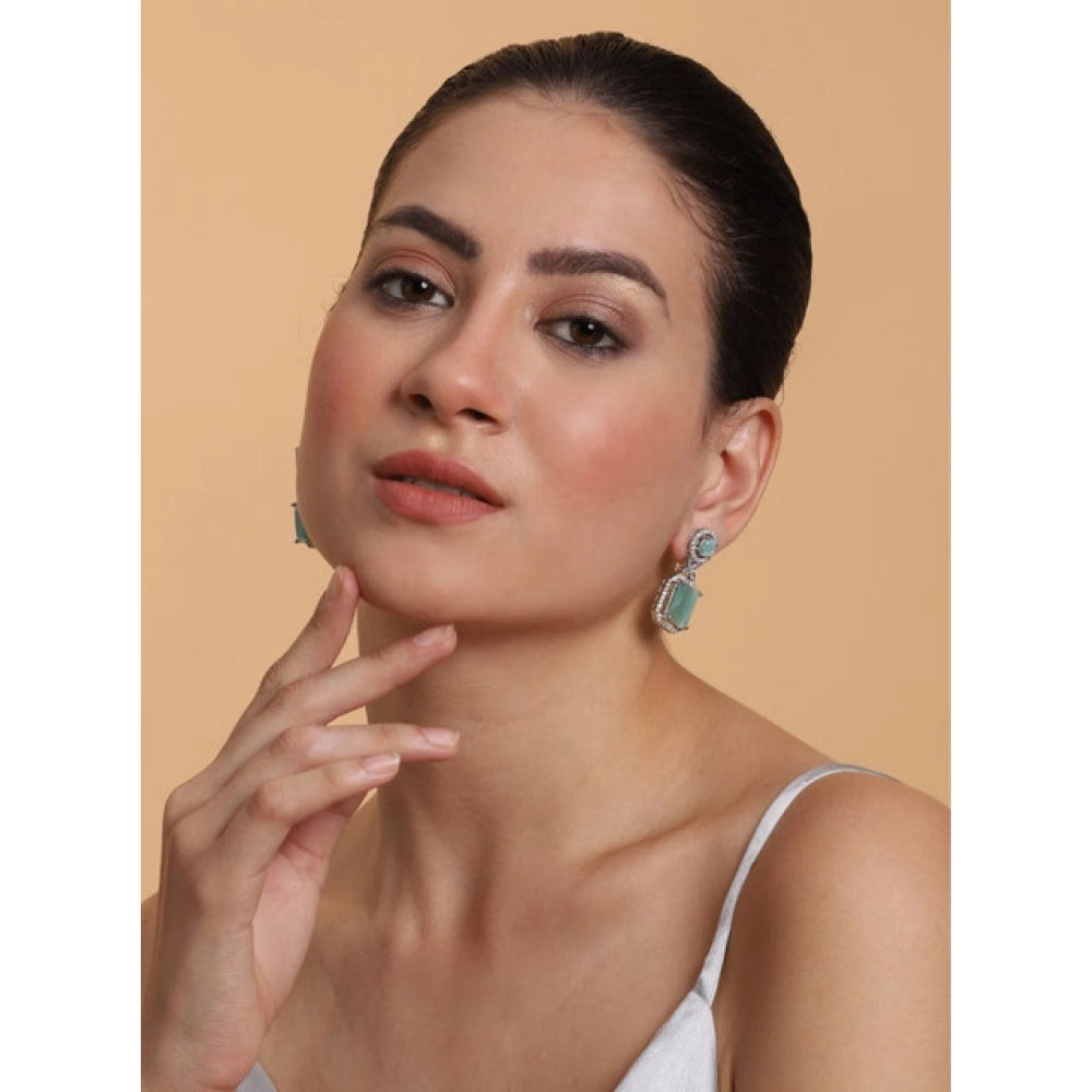 Vaystra Brass Silver Plated Drop Earrings - Turquoise,