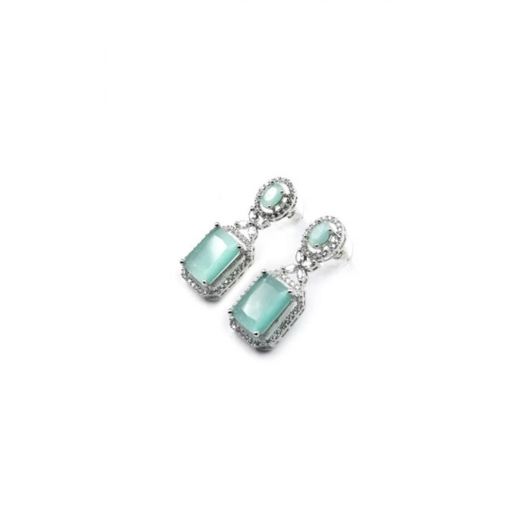 Vaystra Brass Silver Plated Drop Earrings - Turquoise,