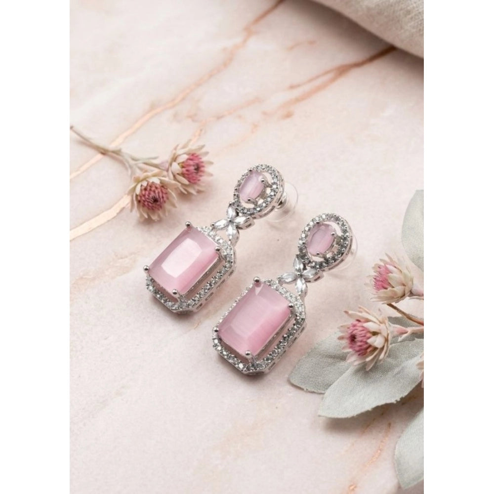 Vaystra Gold Plated Brass Silver Plated Drop Earrings in Pink,