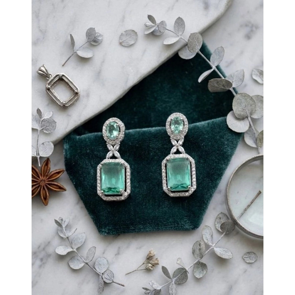 Vaystra Handcrafted Brass Silver Plated Drop Earrings - Green, Edition
