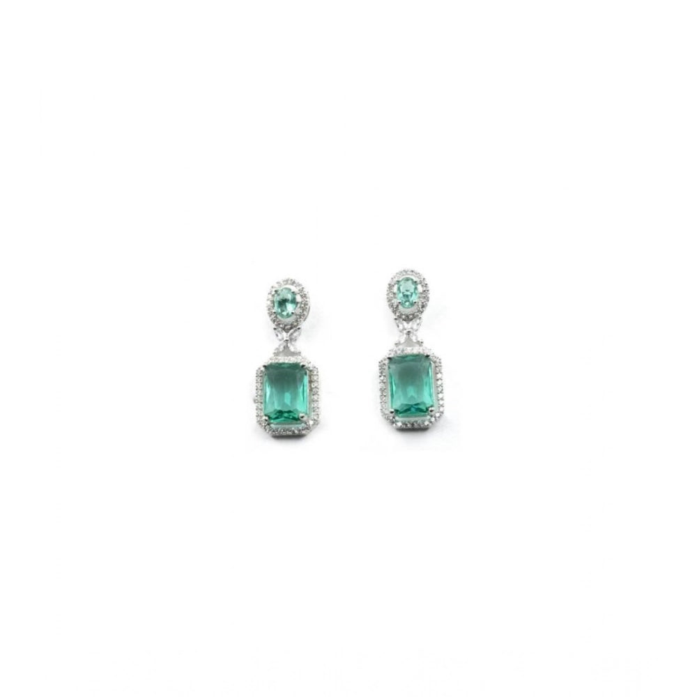 Vaystra Handcrafted Brass Silver Plated Drop Earrings - Green, Edition