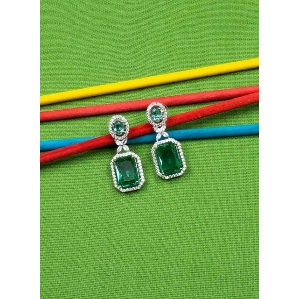Vaystra Handcrafted Brass Silver Plated Drop Earrings - Green, Edition