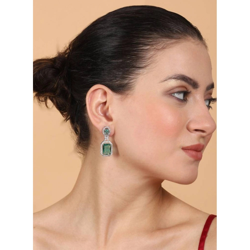 Vaystra Handcrafted Brass Silver Plated Drop Earrings - Green, Edition