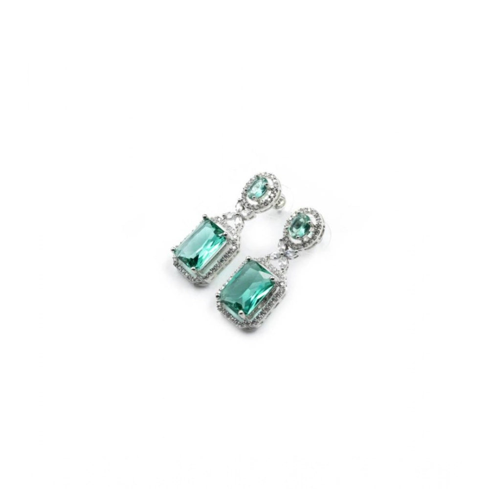 Vaystra Handcrafted Brass Silver Plated Drop Earrings - Green, Edition