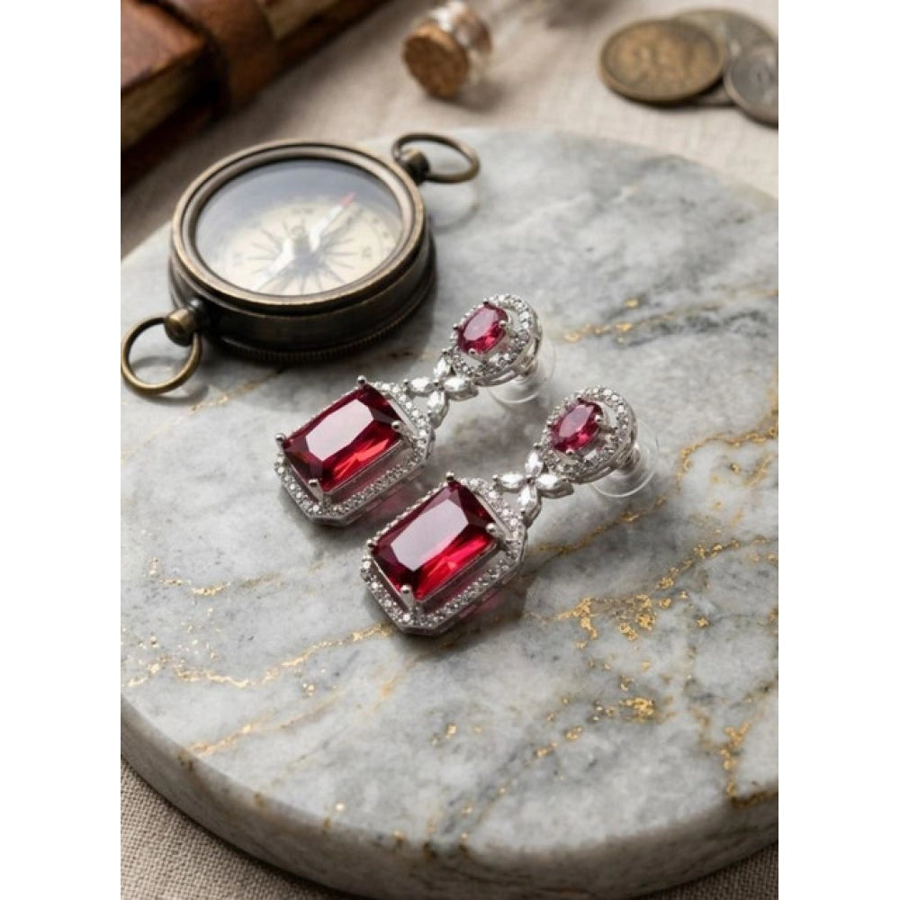 Vaystra Handcrafted Brass Silver Plated Drop Earrings - Red, Edition