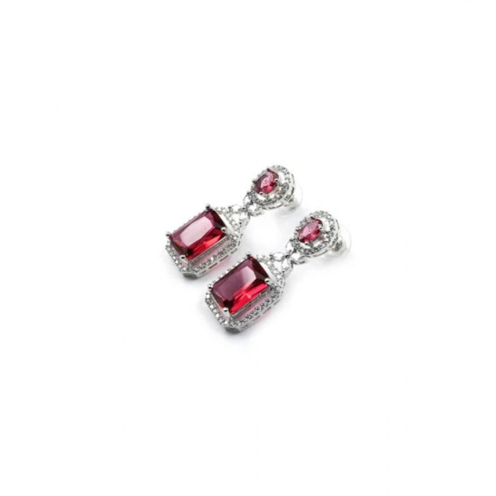 Vaystra Handcrafted Brass Silver Plated Drop Earrings - Red, Edition