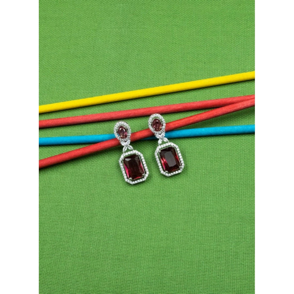 Vaystra Handcrafted Brass Silver Plated Drop Earrings - Red, Edition