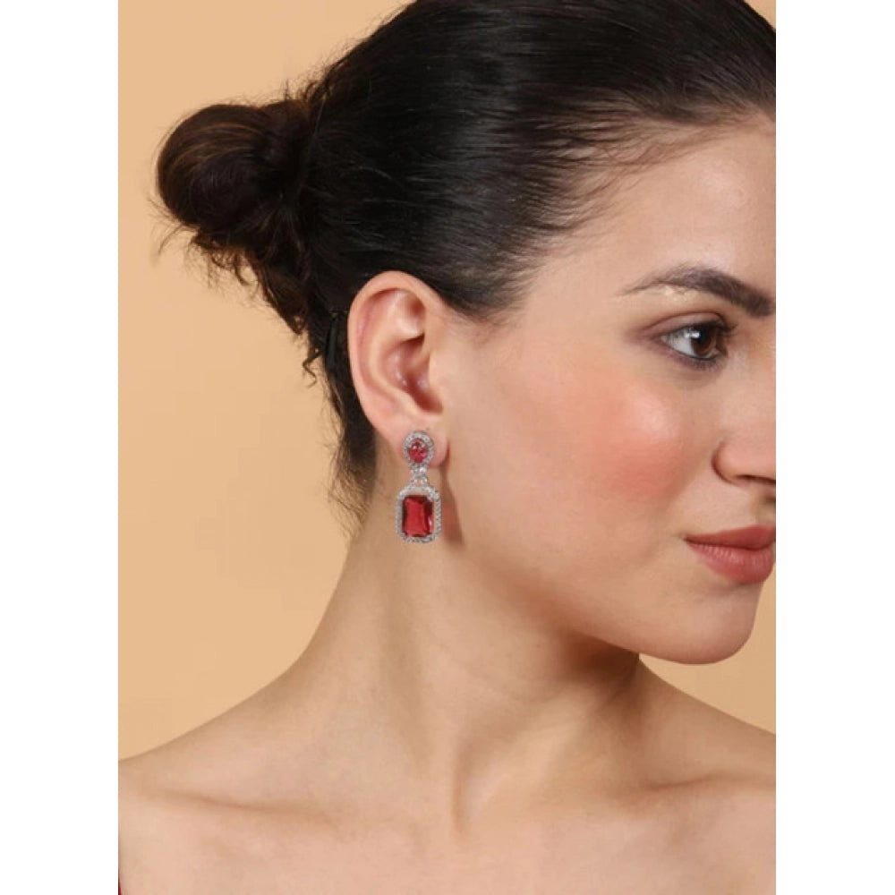 Vaystra Handcrafted Brass Silver Plated Drop Earrings - Red, Edition