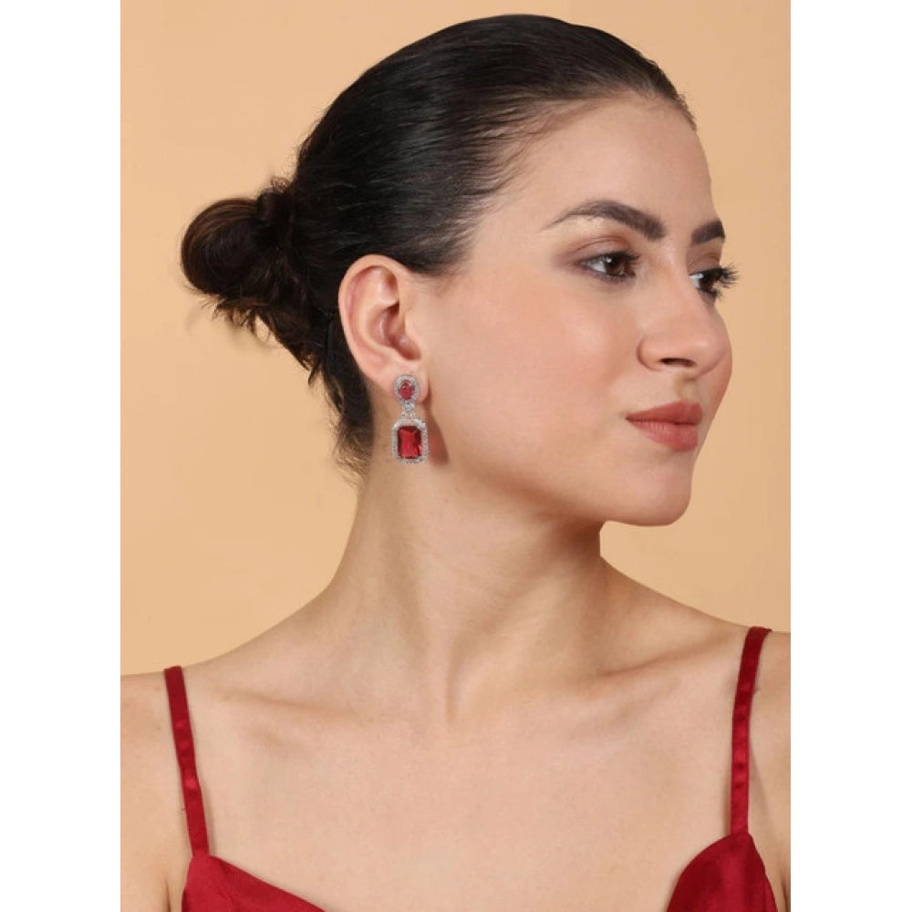 Vaystra Handcrafted Brass Silver Plated Drop Earrings - Red, Edition