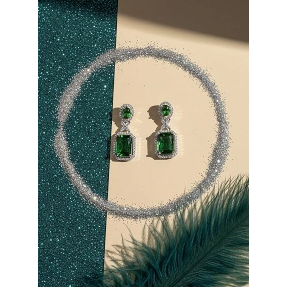 Vaystra Gold Plated Brass Silver Plated Drop Earrings in Green,