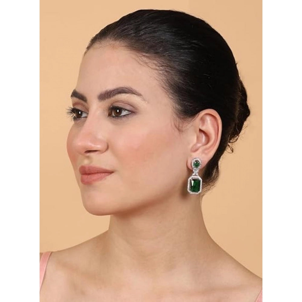 Vaystra Gold Plated Brass Silver Plated Drop Earrings in Green,