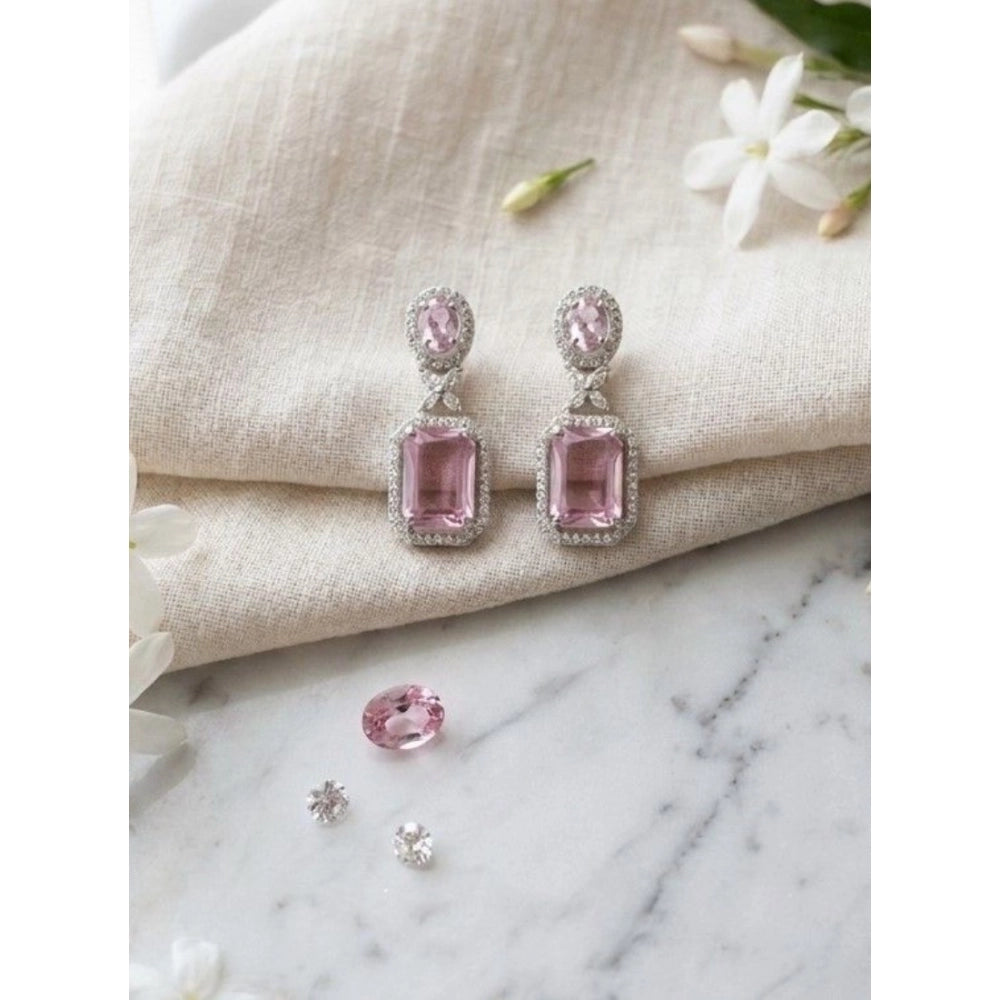 Vaystra Handcrafted Brass Silver Plated Drop Earrings - Pink, Edition