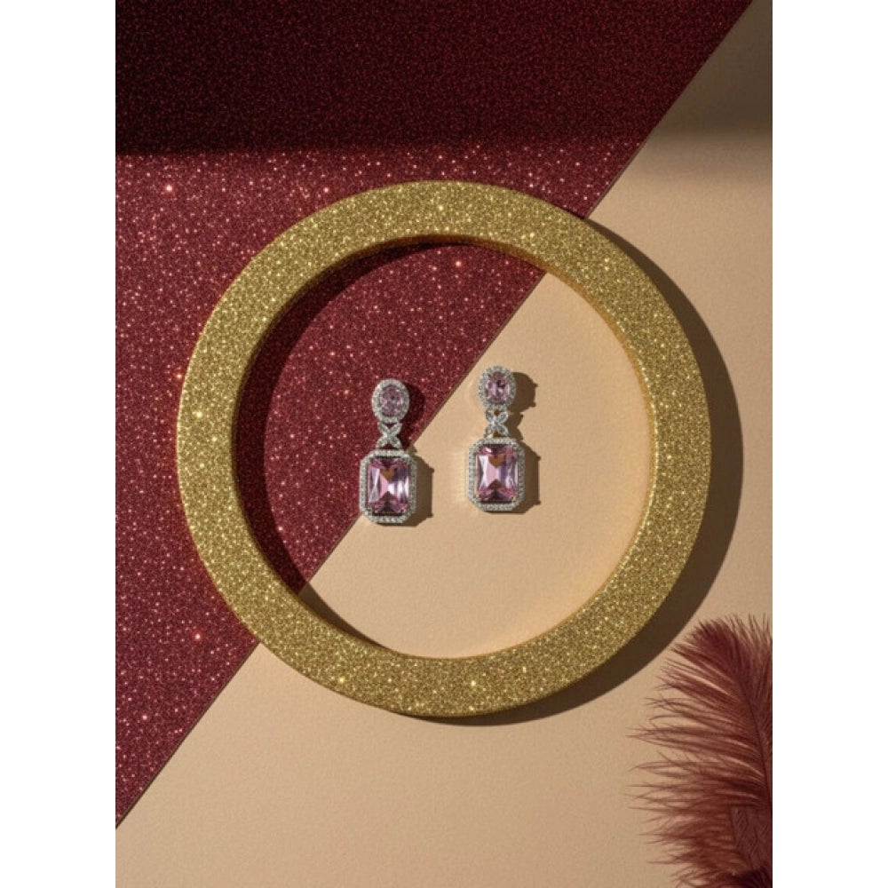 Vaystra Handcrafted Brass Silver Plated Drop Earrings - Pink, Edition
