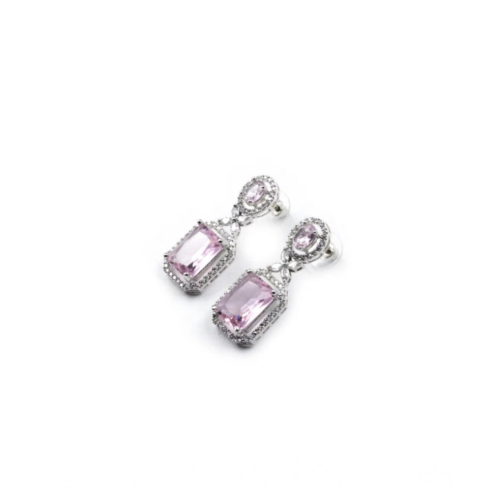 Vaystra Handcrafted Brass Silver Plated Drop Earrings - Pink, Edition