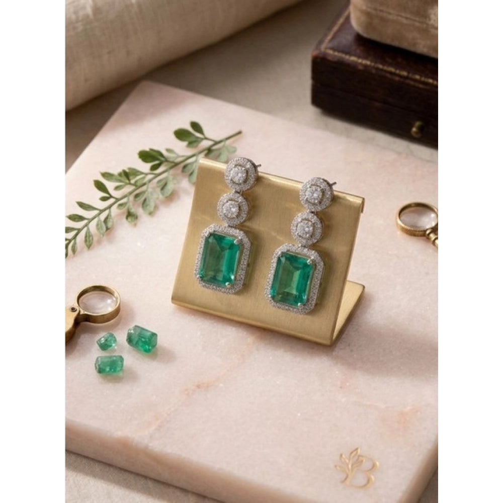 Vaystra Handcrafted Brass Silver Plated Drop Earrings - Green, Edition