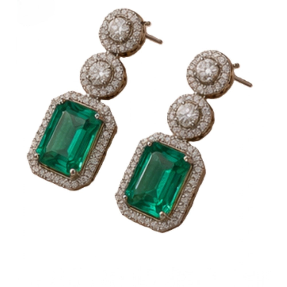 Vaystra Handcrafted Brass Silver Plated Drop Earrings - Green, Edition