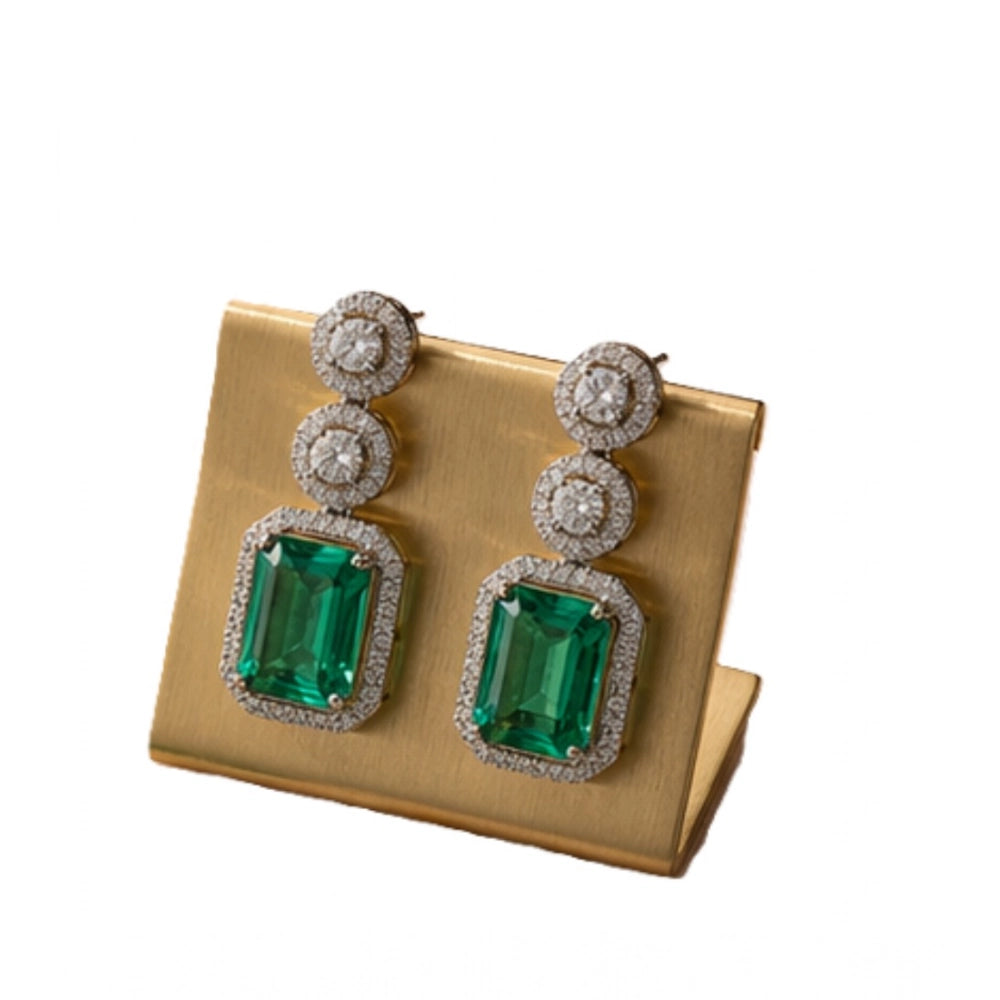 Vaystra Handcrafted Brass Silver Plated Drop Earrings - Green, Edition