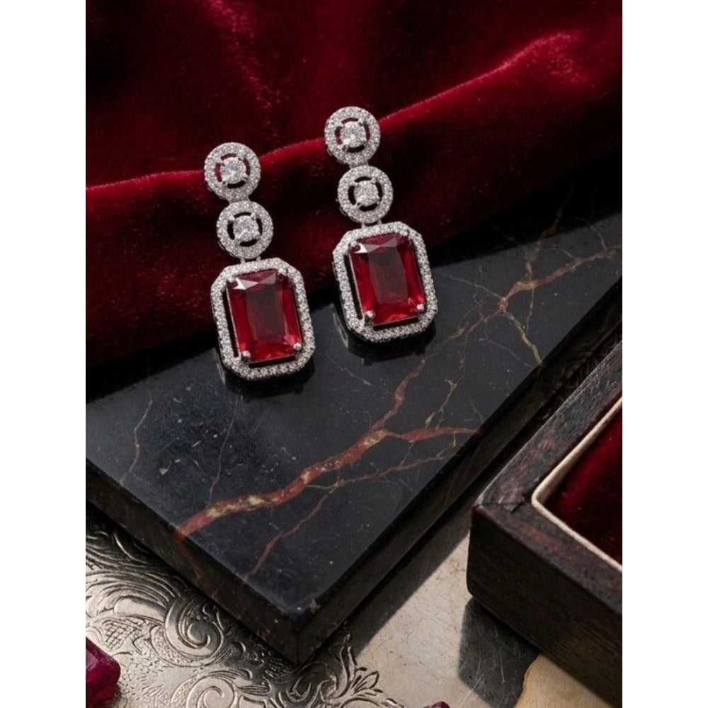 Vaystra Brass Silver Plated Drop Earrings - Red,