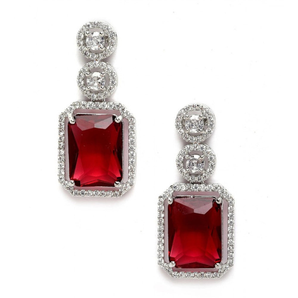 Vaystra Brass Silver Plated Drop Earrings - Red,