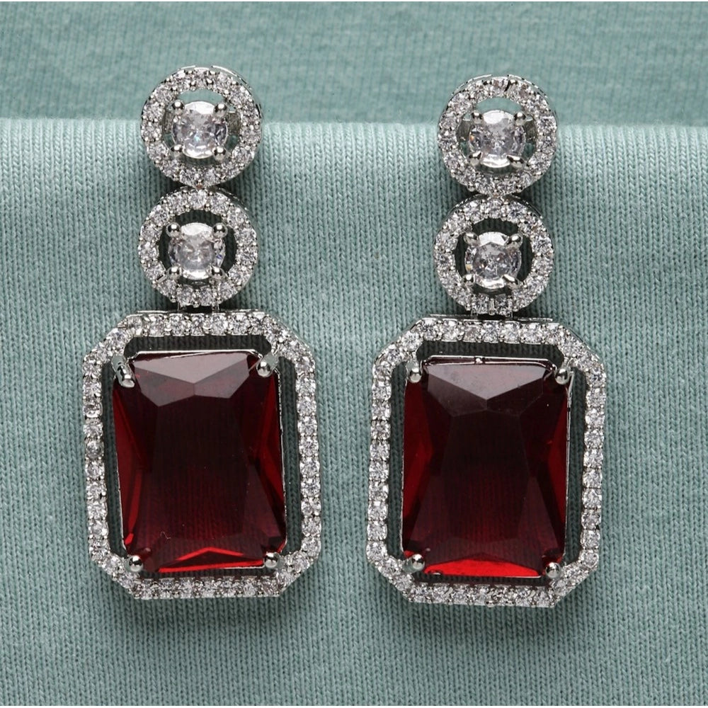 Vaystra Brass Silver Plated Drop Earrings - Red,