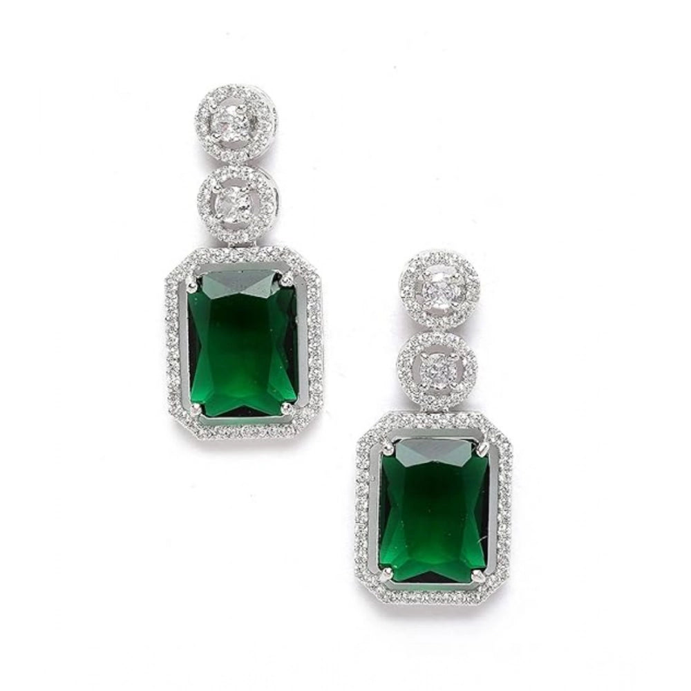Vaystra Handcrafted Brass Silver Plated Drop Earrings - Green, Edition
