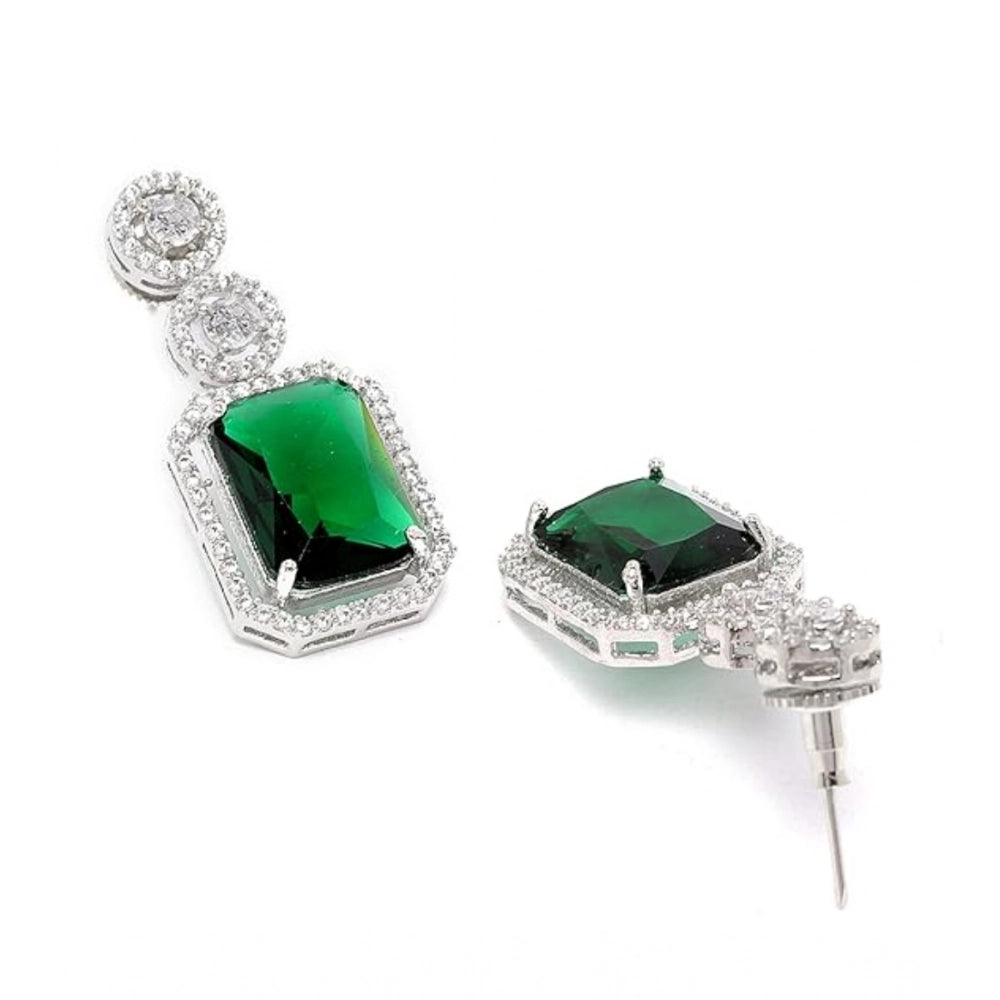 Vaystra Handcrafted Brass Silver Plated Drop Earrings - Green, Edition