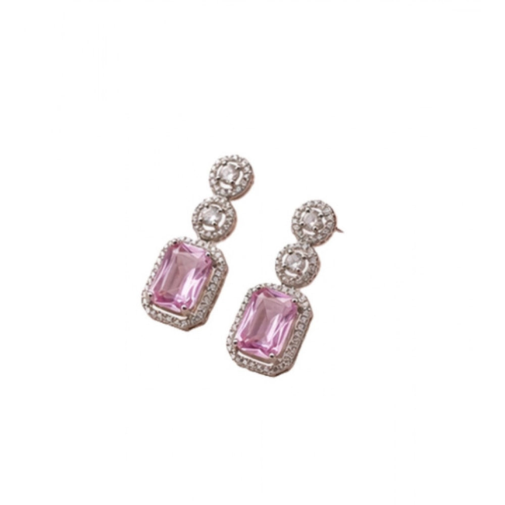 Vaystra Handcrafted Brass Silver Plated Drop Earrings - Pink, Edition