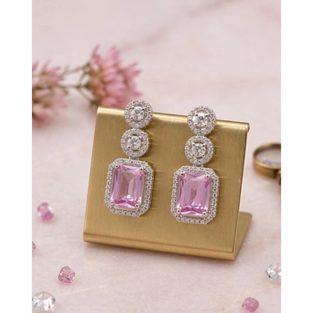 Vaystra Handcrafted Brass Silver Plated Drop Earrings - Pink, Edition
