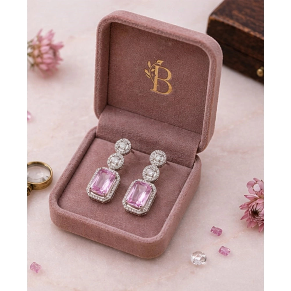 Vaystra Handcrafted Brass Silver Plated Drop Earrings - Pink, Edition