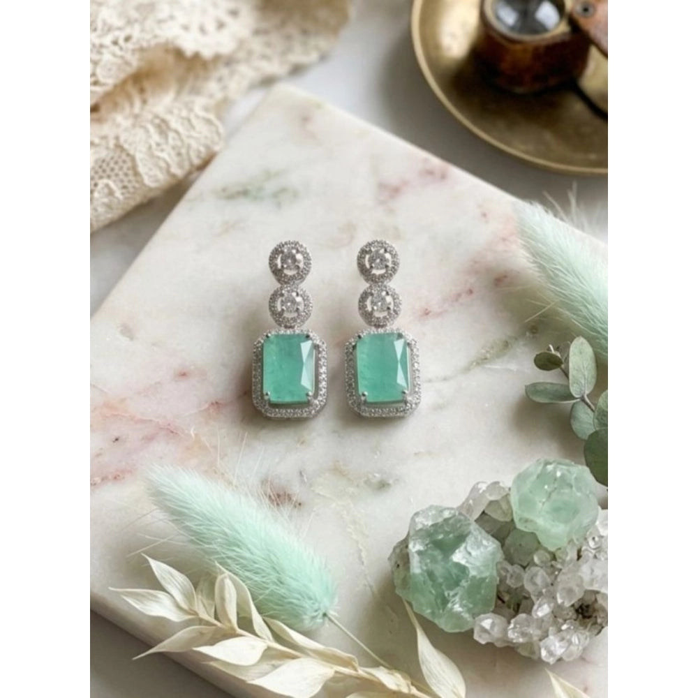 Vaystra Handcrafted Brass Silver Plated Drop Earrings - Turquoise, Edition