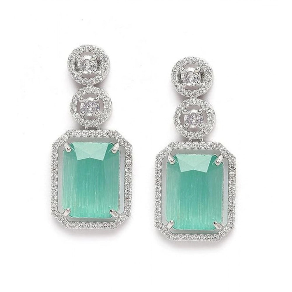 Vaystra Handcrafted Brass Silver Plated Drop Earrings - Turquoise, Edition