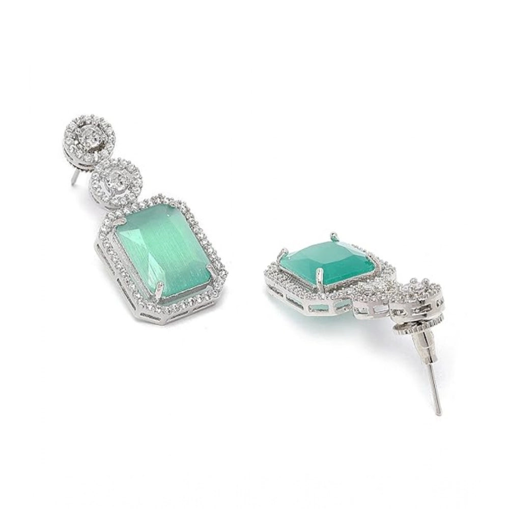 Vaystra Handcrafted Brass Silver Plated Drop Earrings - Turquoise, Edition