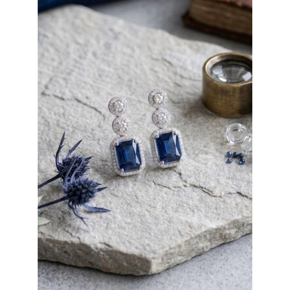 Vaystra Handcrafted Brass Silver Plated Drop Earrings - Blue, Edition