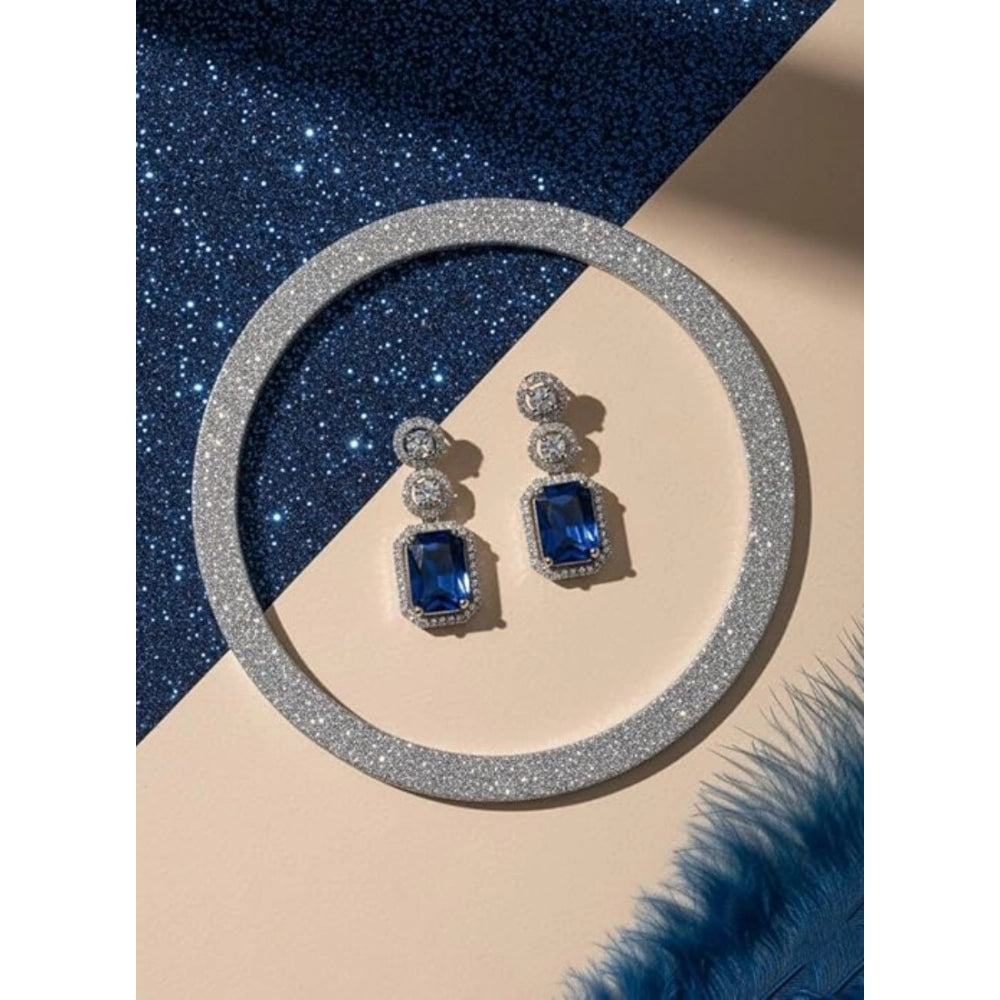 Vaystra Handcrafted Brass Silver Plated Drop Earrings - Blue, Edition