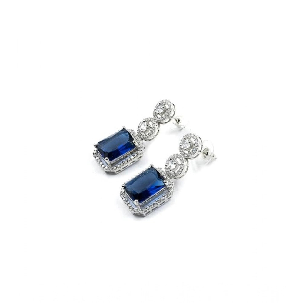 Vaystra Handcrafted Brass Silver Plated Drop Earrings - Blue, Edition
