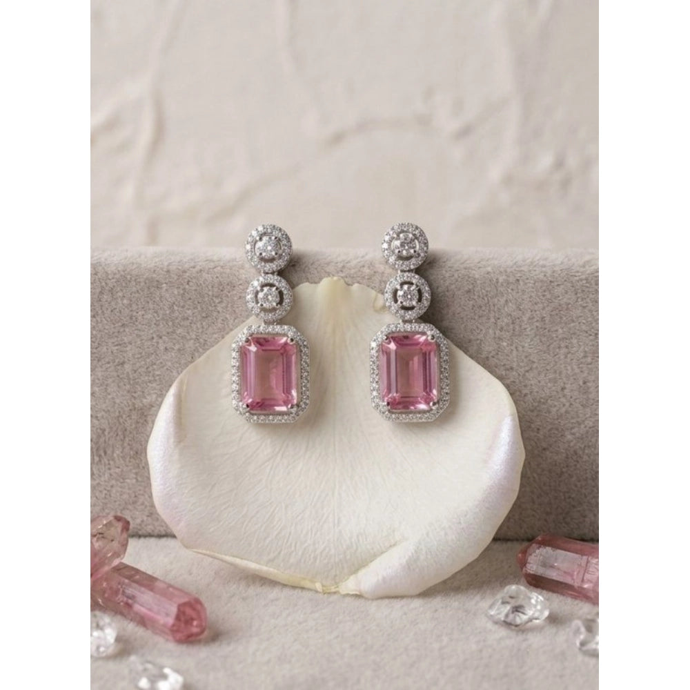 Vaystra Handcrafted Brass Silver Plated Drop Earrings - Pink, Edition