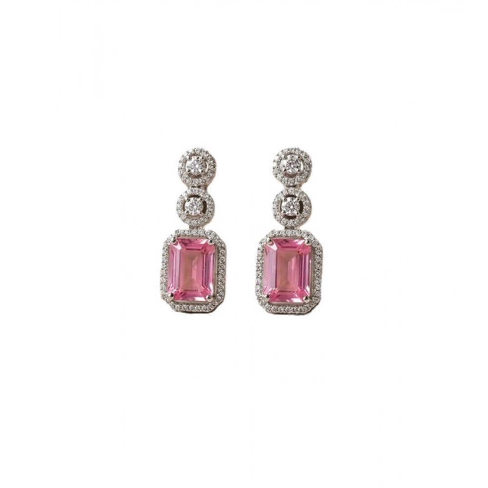 Vaystra Handcrafted Brass Silver Plated Drop Earrings - Pink, Edition