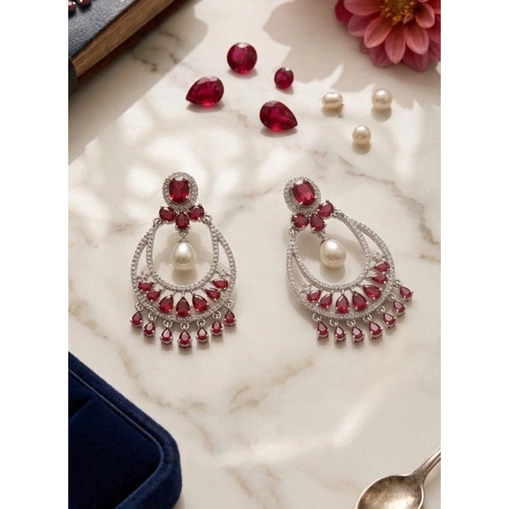 Vaystra Gold Plated Brass Silver Plated Chandbali Earrings in Red,