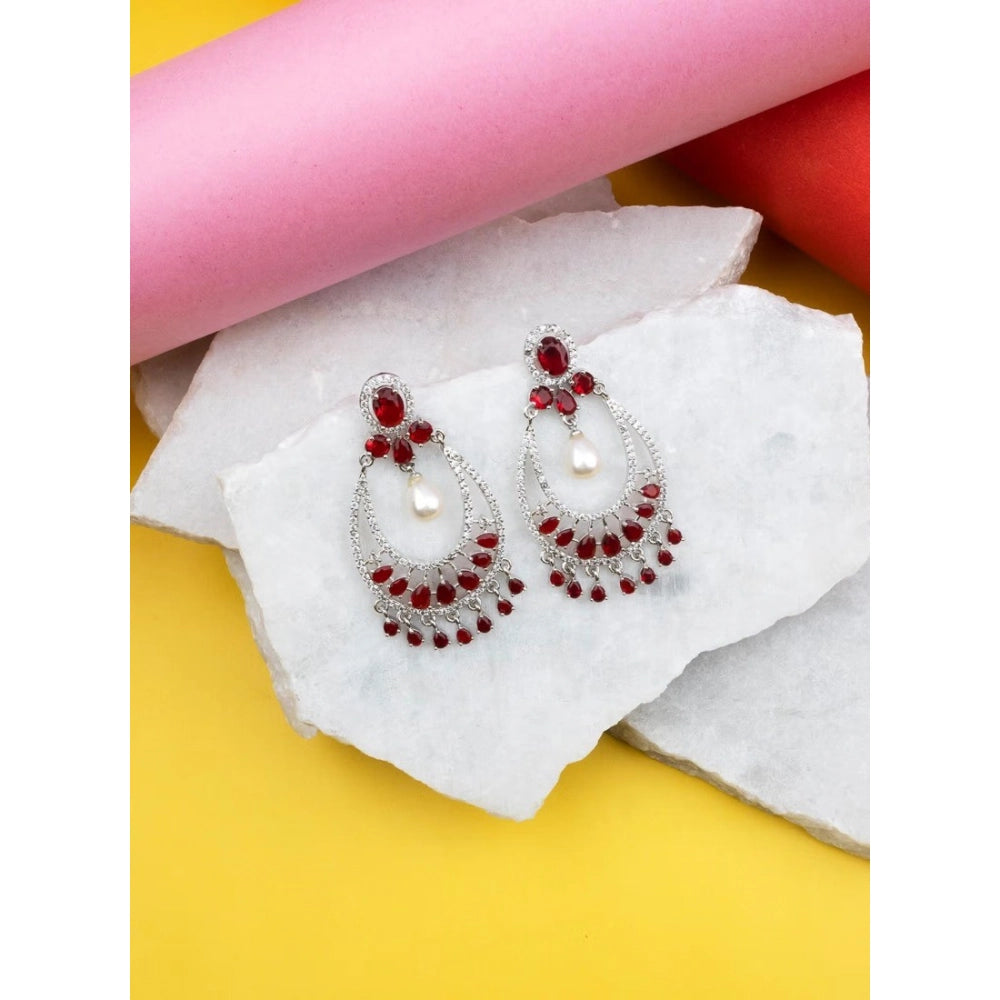 Vaystra Gold Plated Brass Silver Plated Chandbali Earrings in Red,