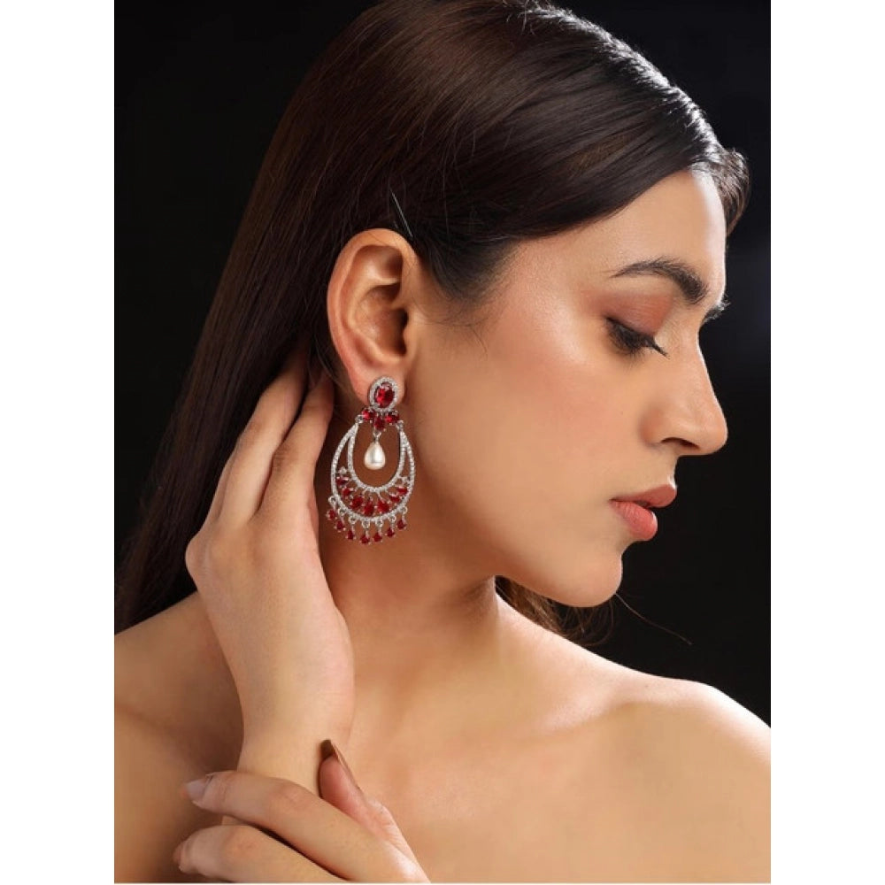 Vaystra Gold Plated Brass Silver Plated Chandbali Earrings in Red,