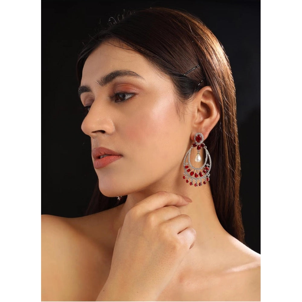 Vaystra Gold Plated Brass Silver Plated Chandbali Earrings in Red,